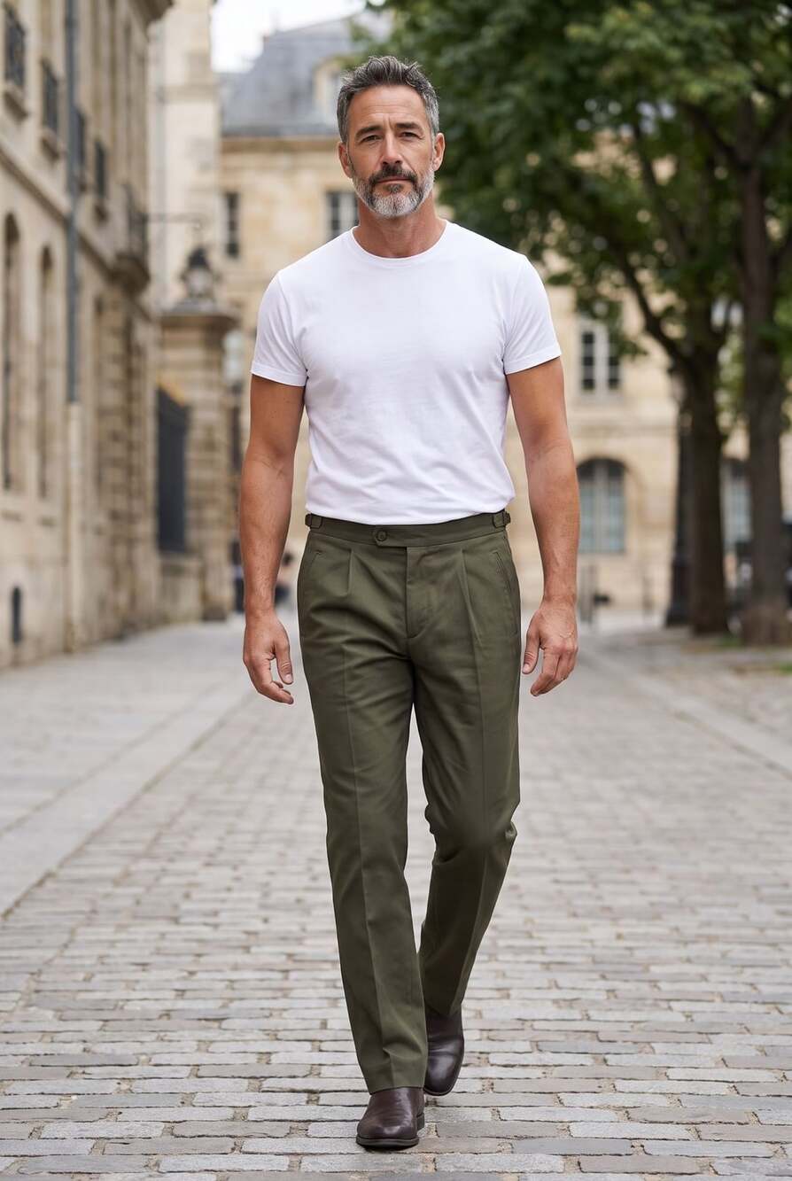 ODEVA Olive Green Pleated Gurkha Dress Pants